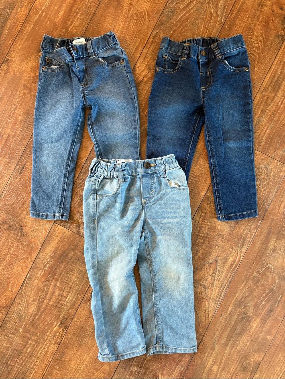 Toddler Denim Jeans Trio - Light Blue, Medium Blue, Dark Blue